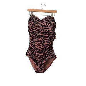 Lands' End Women Swimsuit Med Brown Animal Print Removable Adjustable Straps